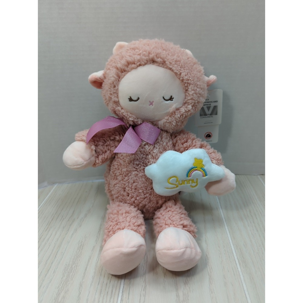 Ximiso Fantasy Cloud Pink Sherpa Sheep Doll Plush holding Sunny Rainbow cloud